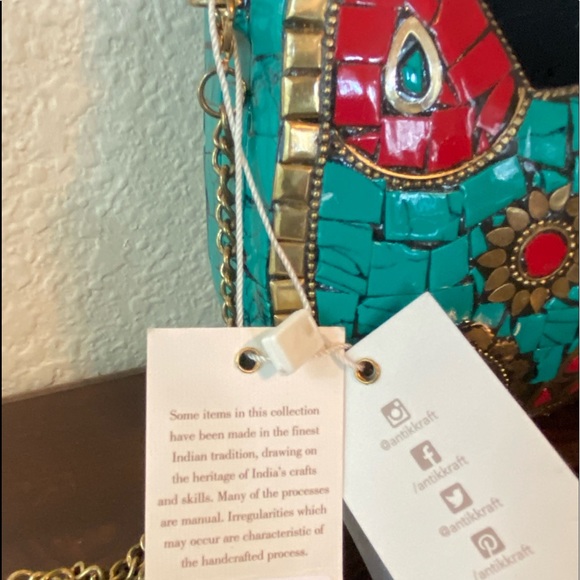 Antik Kraft Metal Convertible Turquoise Purse Mosaic Tiles Gold chain NWT - Picture 3 of 14